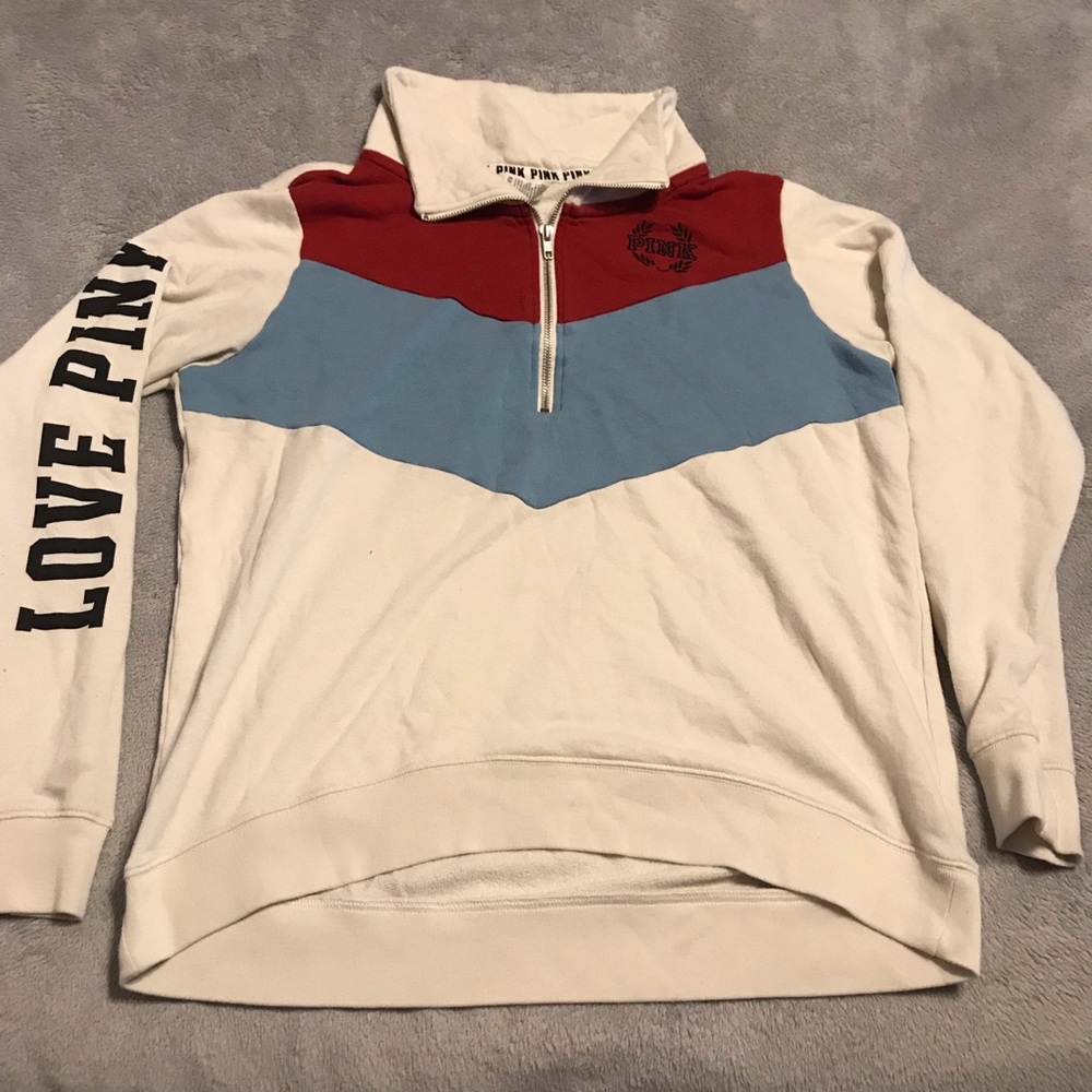 PINK Red, blue, black, & cream quarter zip sweater